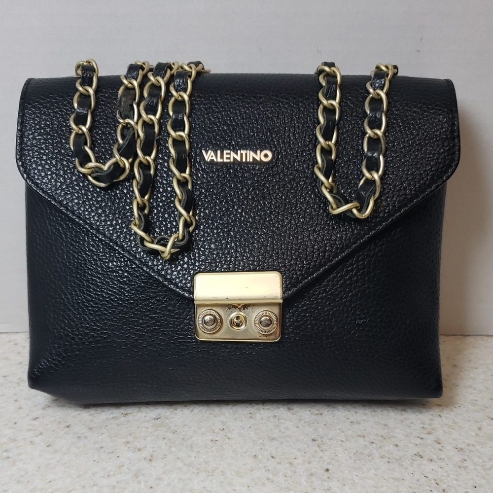 Valentino By Mario Black Crossbody Bag with Gold Chain
